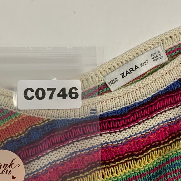 Zara S Womens Multicolor Striped Cropped Knit Top Crochet Tassel Boho Hippie - Picture 9 of 9